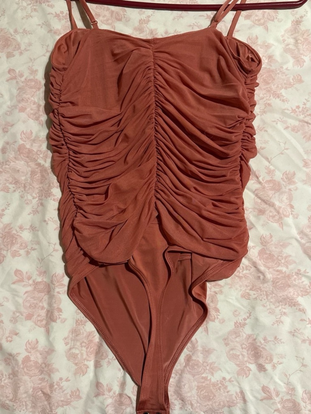 Express Rust Ruched One-Piece bodysuit - Picture 6 of 6